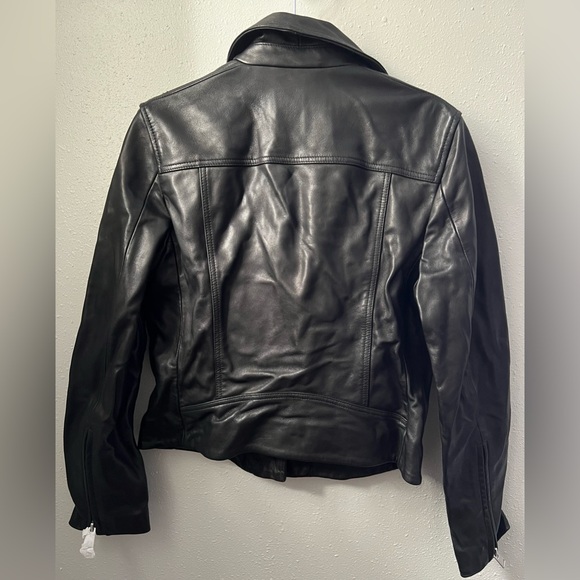 New AllSaints Dalby Leather Biker Jacket in Black/Silver Women’s Size 8 - Picture 3 of 8